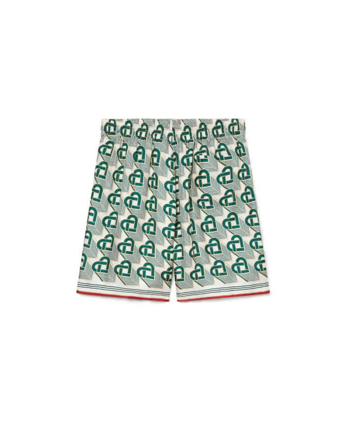 Heart Monogram Silk Shorts print-Green