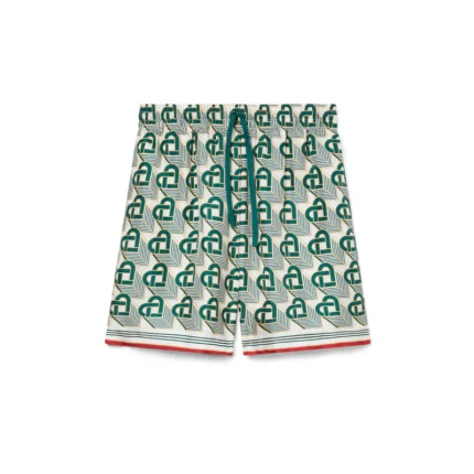 Heart Monogram Silk Shorts print-Green