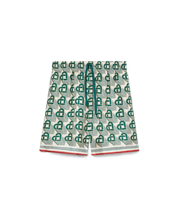 Heart Monogram Silk Shorts print-Green