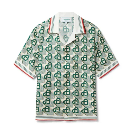 Heart Monogram Silk Shirt print Green