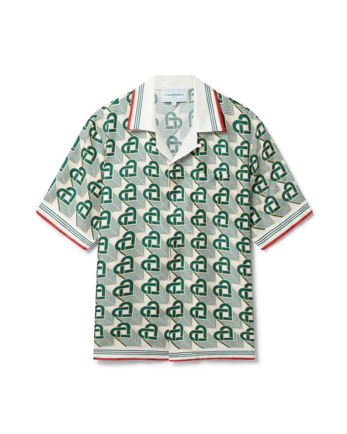 Heart Monogram Silk Shirt print Green